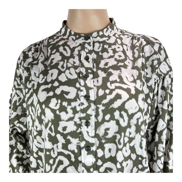 Elizabeth & James Oversize Ruffled Button Front Shirt Dress XS Sage Green Print - Picture 3 of 11